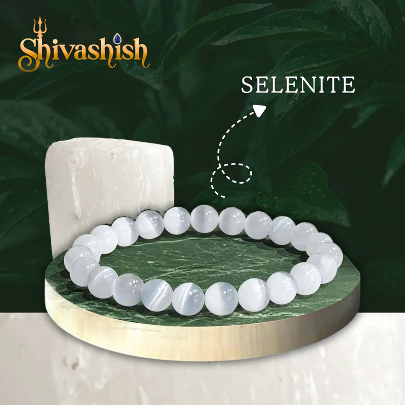 Natural Selenite Bracelet for Men & Women | 8 MM Original Certified Natural Healing White Crystal Gemstone Stone Bracelet