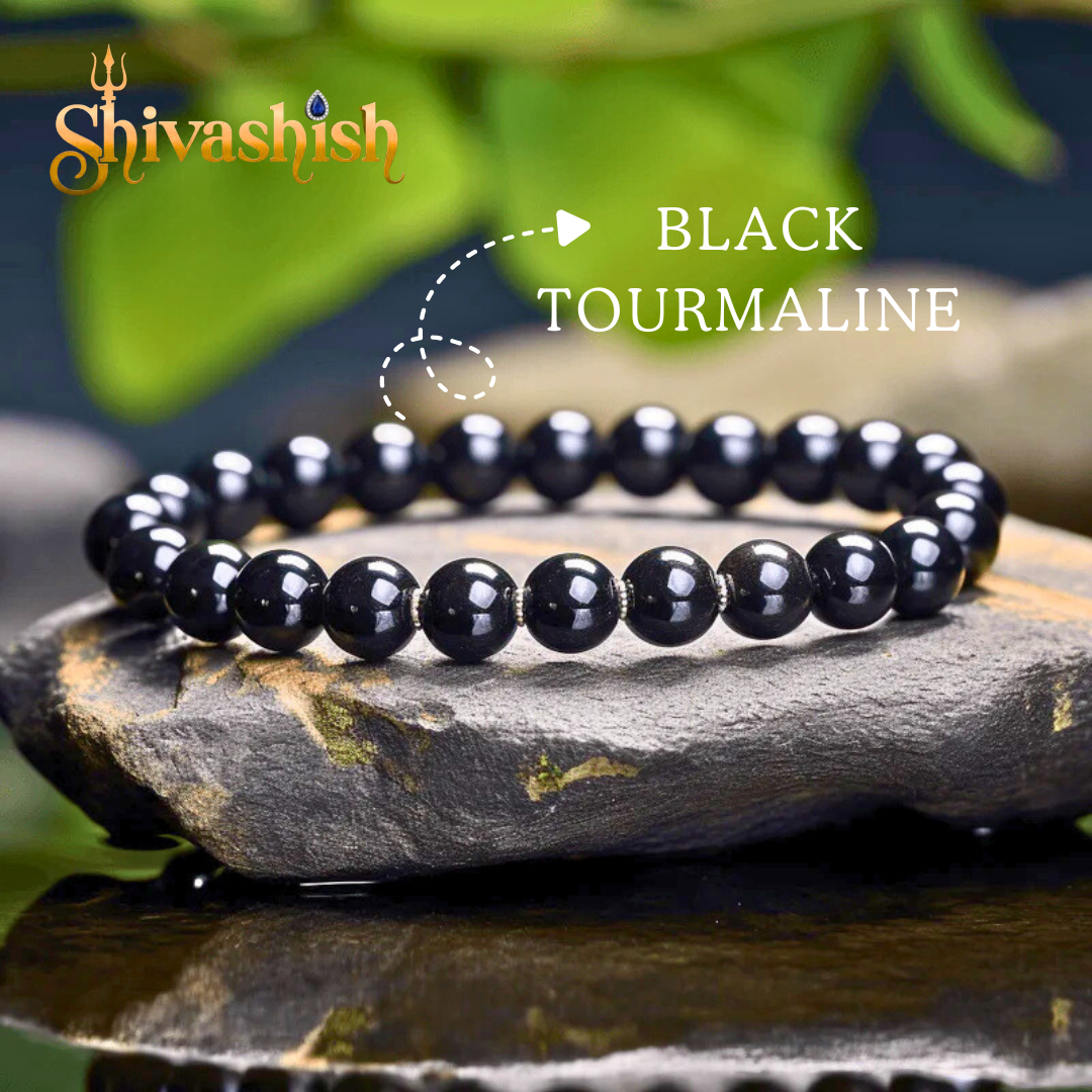 Certified Black Tourmaline Bracelet | Reiki Healing Crystal Stone 8 Mm Bracelet | Charged by Reiki Grandmaster & Vastu Expert - Unisex Adult, Crystal Stone, Black