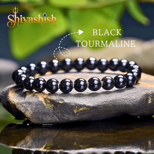 Certified Black Tourmaline Bracelet | Reiki Healing Crystal Stone 8 Mm Bracelet | Charged by Reiki Grandmaster & Vastu Expert - Unisex Adult, Crystal Stone, Black