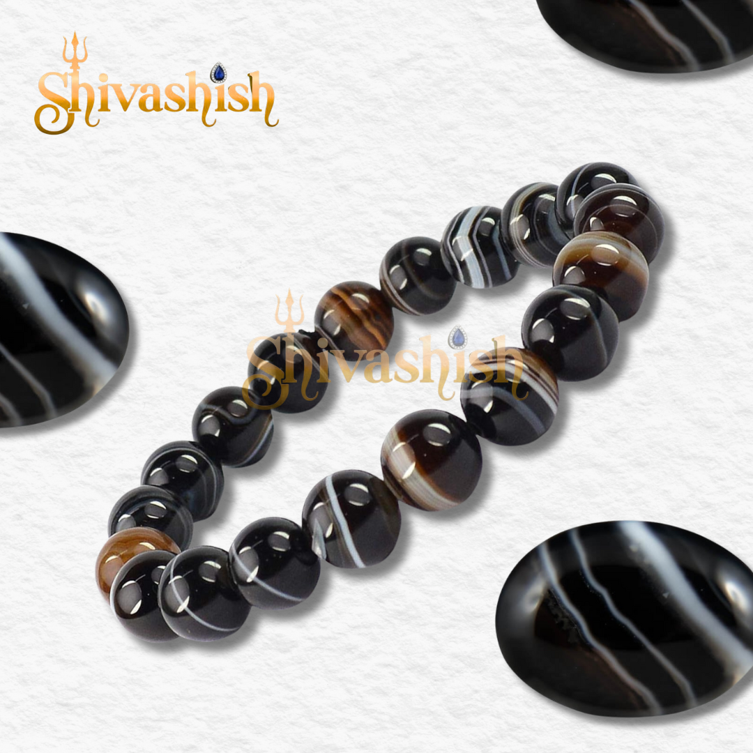 Natural Certified Black Sulemani Hakik Bracelet | Crystal Stone 8 mm Round Bead Bracelet Reiki Healing and Crystal Healing Stones for Unisex Adult