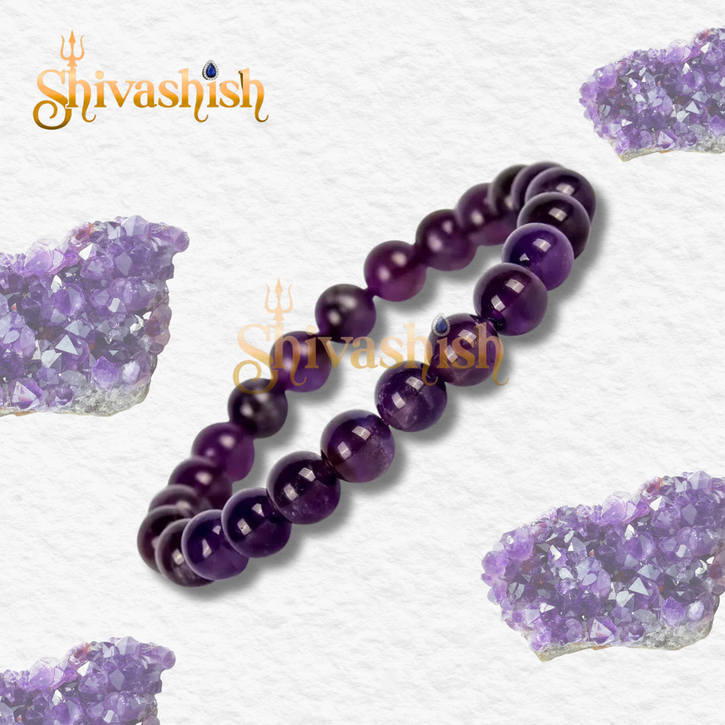 Natural Amethyst Bracelet | Certificate of Authenticity | Amethyst Round Beads 8 mm Crystal Stone Bracelet for Men and Women
