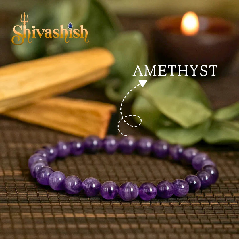 Natural Amethyst Bracelet | Certificate of Authenticity | Amethyst Round Beads 8 mm Crystal Stone Bracelet for Men and Women