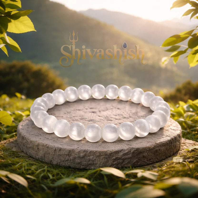 Natural Selenite Bracelet for Men & Women | 8 MM Original Certified Natural Healing White Crystal Gemstone Stone Bracelet