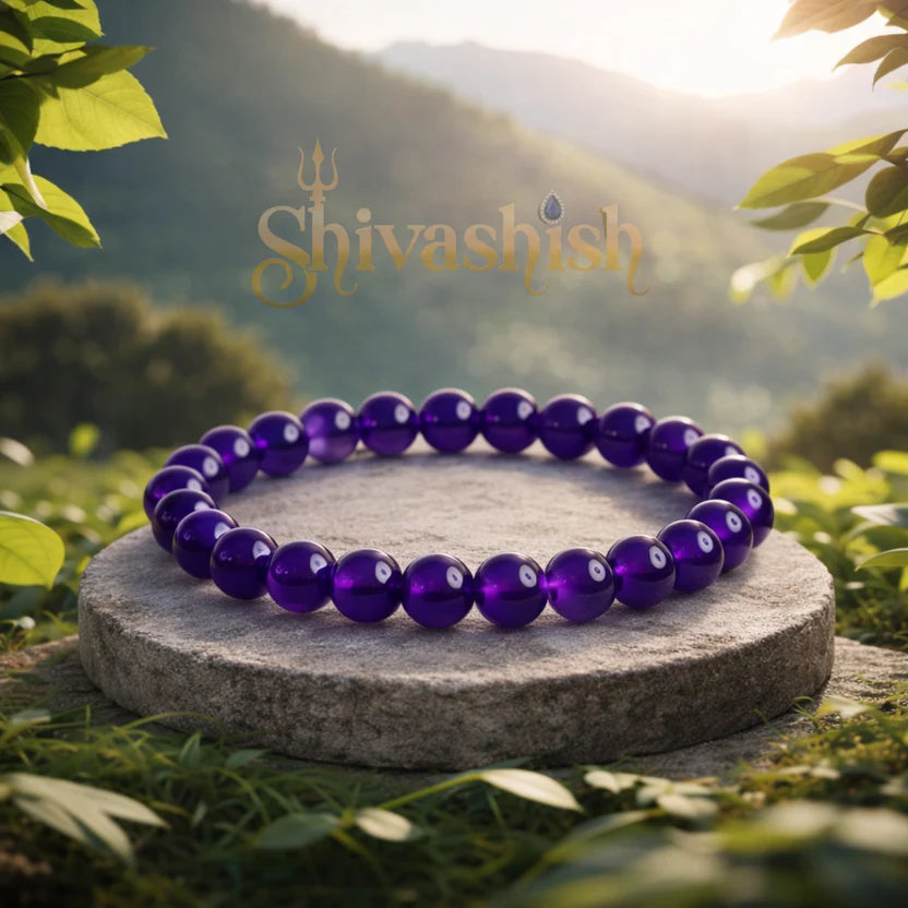 Natural Amethyst Bracelet | Certificate of Authenticity | Amethyst Round Beads 8 mm Crystal Stone Bracelet for Men and Women